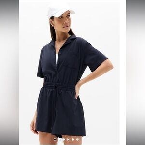 Athleta Blue Jumpsuit with Zip-Front and Tie Waist